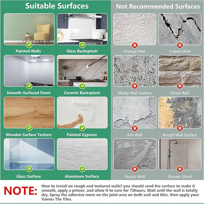 Vamos Tile Upgraded Thicker Design Backsplash Tile Peel and Stick, 10-Sheet Grey Marble Long Hexagon Self Adhesive Wall Tiles Stick On Backsplash for Kitchen Bathroom RV Fireplace