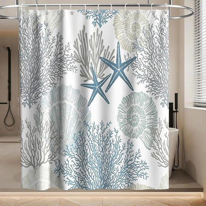 Cute Modern Ocean Shower Curtain Luxury Coastal Seashell Nautical Summer | Nature Shower Curtains for Bathroom, Waterproof Bath Curtain with Hooks Machine Washable Bathtub Curtains 72x78 Inch Blue