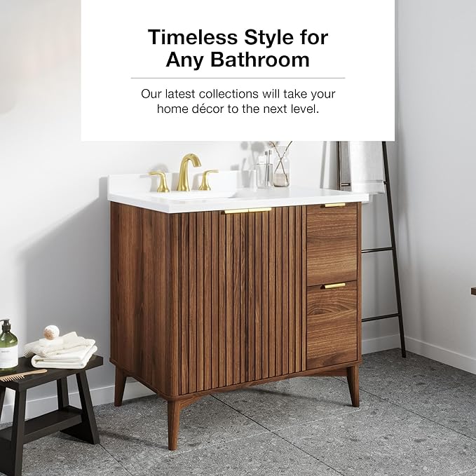 OVE Decors Indy 36 in. Undermount Single Sink Bathroom Vanity with White Engineered Marble Top, Warm Walnut