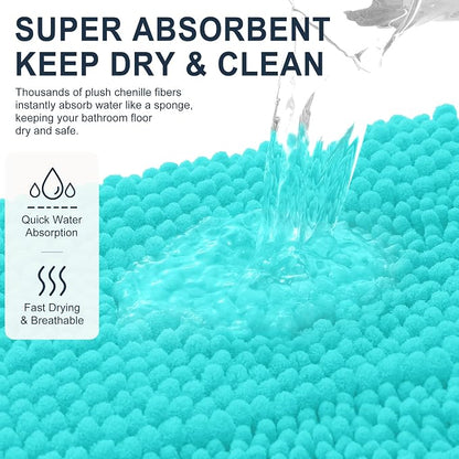 Smiry Thick Chenille Bathroom Runner Rugs 59x24, Absorbent Bath Mat, Teal | Quick‑Dry & Machine Washable, Non‑Slip Bath Carpet, Soft Striped Bath Rugs for Tub & Shower, Modern Home Decor Accessories