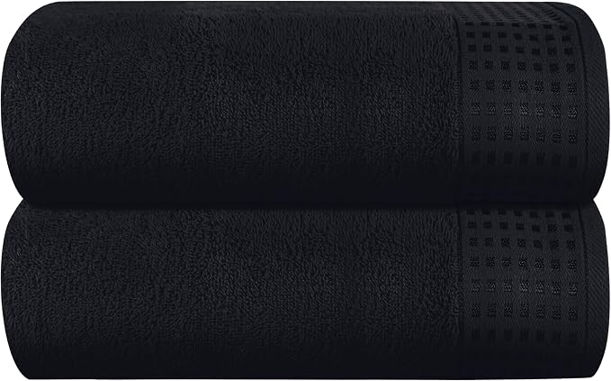 GLAMBURG 100% Cotton Oversized 2 Pack Bath Sheets 35x70, Ultra Soft Highly Absorbant Compact Quickdry & Lightweight Large Bath Sheet Set, Ideal for Gym Travel Camp Pool - Black