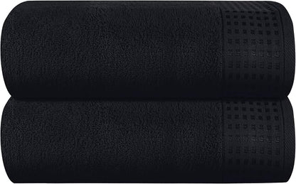 GLAMBURG 100% Cotton Oversized 2 Pack Bath Sheets 35x70, Ultra Soft Highly Absorbant Compact Quickdry & Lightweight Large Bath Sheet Set, Ideal for Gym Travel Camp Pool - Black
