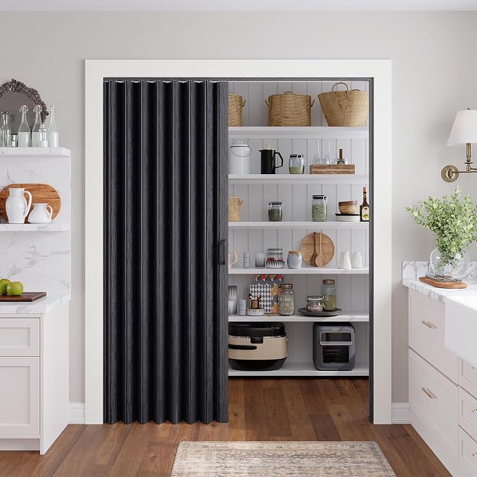 SmartStandard 60" x 80" Accordion Doors, Double Walled, Classic Black | Easy to Assemble, Save Space, PVC Accordion Folding Doors for Closet Doorway Basement, with Track and Hardware
