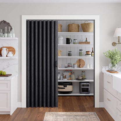 SmartStandard 60" x 80" Accordion Doors, Double Walled, Classic Black | Easy to Assemble, Save Space, PVC Accordion Folding Doors for Closet Doorway Basement, with Track and Hardware