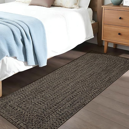 Printed Washable Runner Rug 2x8 Runners for Hallways Braided Pattern Non Slip Bath Mat Modern Soft Bedroom Rug Farmhouse Kitchen Rugs Entryway Rugs Stain Resistant Carpet 2'x8' Black/Brown