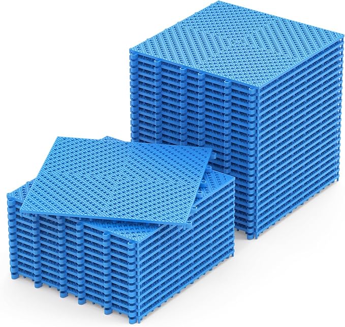 36-Pcs Interlocking Tile, Indoor/Outdoor Drainage Interlocking Floor Tiles 11.8" x 11.8", Anti-Slip Waterproof Soft PVC Splicing Flooring Tile for Garage Patio Pool Bathroom, Blue