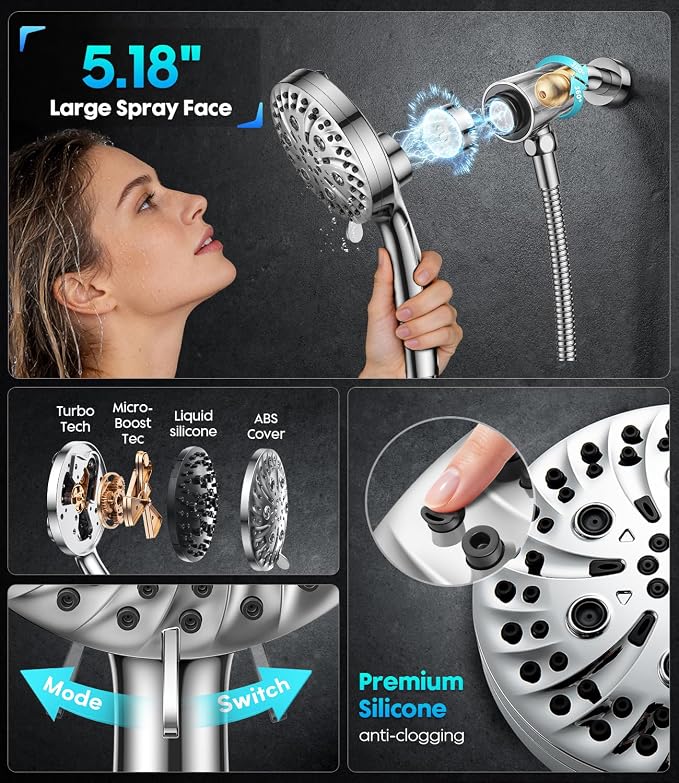 Handheld Shower Head High Pressure JOMST – Magnetic Holder,10 Spray Modes with Power Wash for Pets&Tile&Toilet, Filtered for Softer Skin & Shinier Hair, 1.8GPM, Stainless Steel Hose