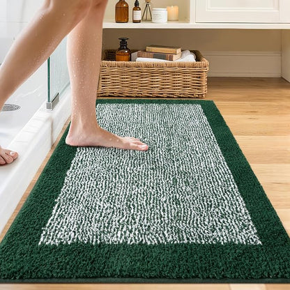 48x24 Long Bathroom Rugs Non Slip Washable,Large Bath Rugs for Bathroom Floor Tub,Soft Absorbent Quick Dry Bath Mats for Shower, Bathtub, Home Decor, Dark Green
