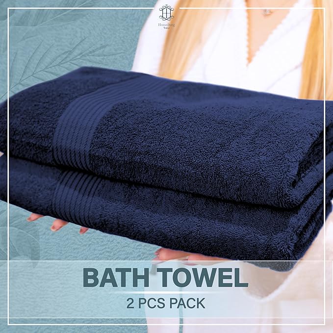 Luxe 2-Piece Bath Towel Set – Large Soft Cotton Towels, Absorbent, Durable & Skin-Friendly, Machine Washable, 27 x 54 in (Navy Blue)