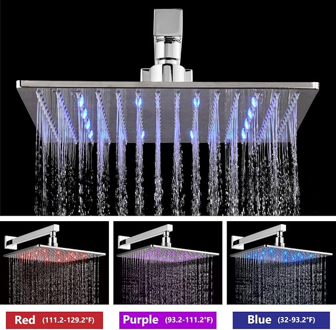 Aolemi Shower Faucet Set with Valve Handheld 12" LED Head Polish Chrome | Handheld Spray,12 Inch Rain LED Head,Valve and Trim Kit,All Metal,Wall Mount Shower System,Bathroom Mixer