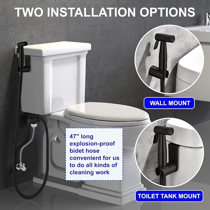 Handheld Bidet Sprayer for Toilet, Stainless Steel Baby Cloth Diaper Sprayer Kit, Bathroom Toilet Bidet Attachment Set for Bathing Pets Feminine Hygiene, Matte Black BDS01-7