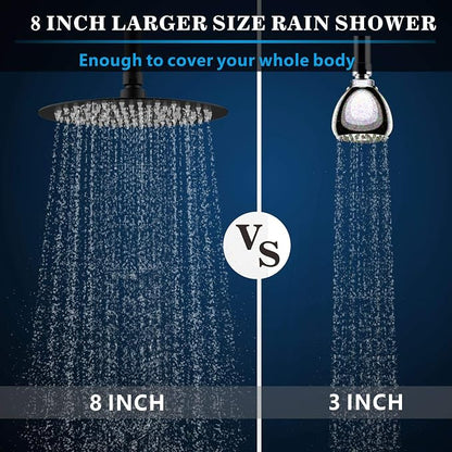 Voolan High Pressure Rain Shower Head - Rainfall Shower head Made of All Metal Stainless Steel - Comfortable Shower Experience Even at Low Water Flow (8 Inch, Black)