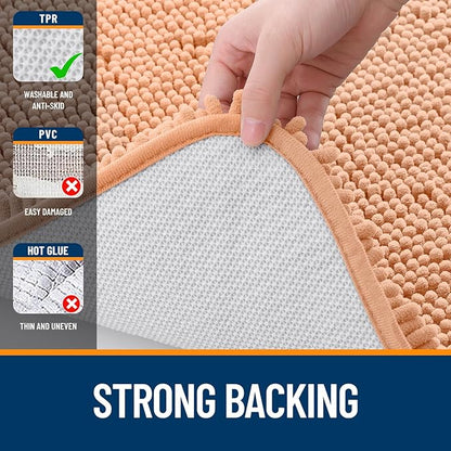 OLANLY Large Bathroom Rugs 47x32, Extra Soft Absorbent Chenille Bath Rugs | Peach, Quick-Drying Rubber Backing, Machine Washable Bath Mat for Bathroom Floor, Tub and Shower, Home Decor Accessories