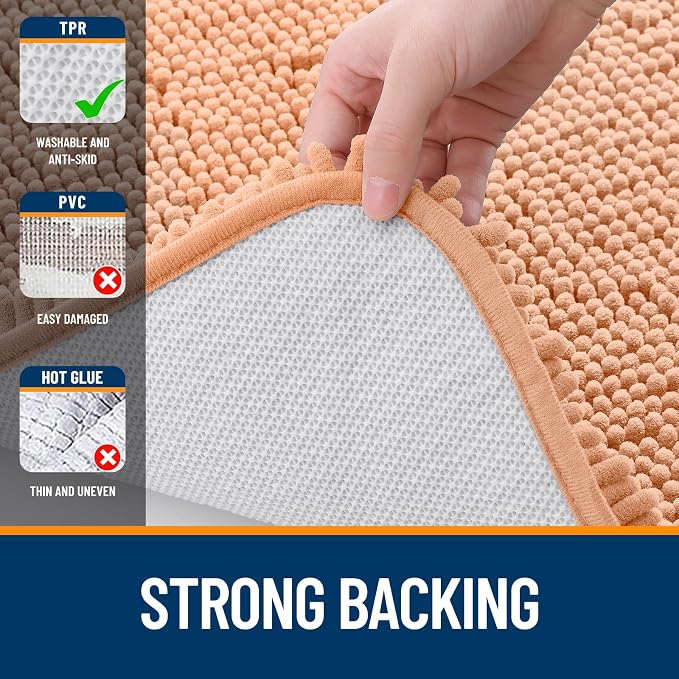 OLANLY Toilet Rugs U-Shaped 24x24, Soft Absorbent Chenille Contour Rugs | Peach, Quick-Drying Rubber Backing, Machine Washable Non-Slip Shaggy Bathroom Mat for Toilet, Home Decor Accessories
