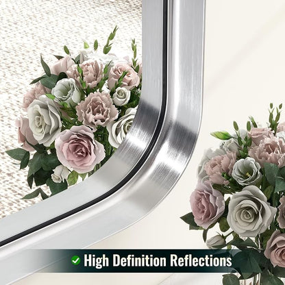 Easly 48 x 30 Inch Silver Bathroom Mirror, Rectangular Wall Mounted Shatterproof Mirror, Aluminum Alloy Frame with Rounded Corners, Horizontal or Vertical for Farmhouse Decor