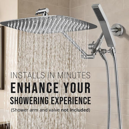 G-Promise All Metal 16" Rain Shower Head with Handheld for Bathroom Upgrade | All Metal, Built to Last, Easy Install, Adjustable Height & Angle for All Heights, Extra Long Hose, Modern Upgrade