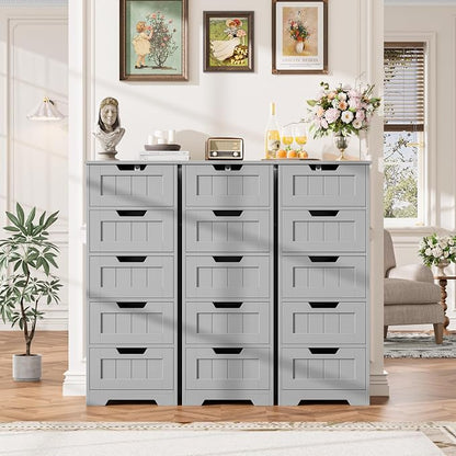 FOTOSOK Bathroom Cabinet, Bathroom Storage Cabinet with 5 Drawers, Grey | Narrow Bathroom Storage with Cut-Out Handles, 11.8” x 15.7” x 40.1”, Slim & Small Floor Cabinet for Laundry/Hallway