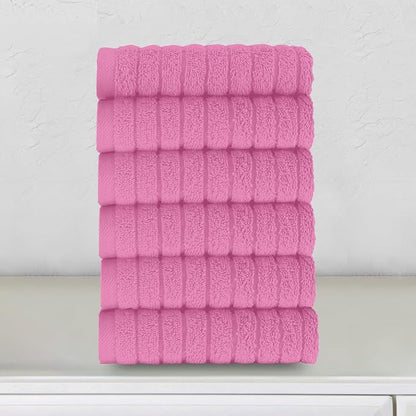 Elegant Comfort 100% Turkish Cotton Corduroy Ribbed Luxury Washcloths 6 Pack Soft 13 x 13 Inch - Higly Absorbent, Durable, Quick Dry, Spa Premium Hotel Quality for Bathroom or Travel, Light Pink
