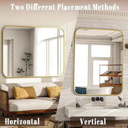 30x40 Inch Gold Bathroom Vanity Mirror for Over Sink | Rectangle Wall Mirror for Bathroom with Round Corner, Hangs Horizontally Vertically for Living Room, Bedroom as Home Decor