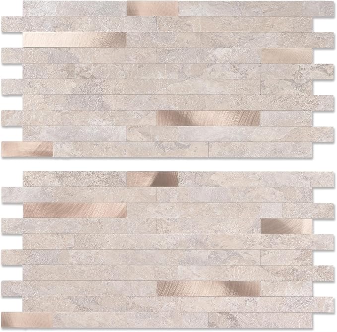 Yipscazo 20 Sheets PVC Wall Tiles Stick on Tiles for Backsplash Kitchen, Bathroom, Laundry Room, Camper, Fireplace (6'' X 12'', Stone)