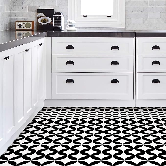 FloorPops Black Starlight Peel and Stick Floor Tiles, Geometric Vinyl Floor Tiles, Water Resistant, 12 in x 12 in, Pack of 10