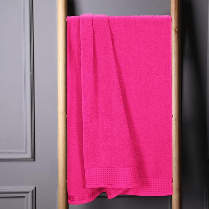 GLAMBURG 100% Cotton Oversized 2 Pack Bath Sheets 35x70, Ultra Soft Highly Absorbant Compact Quickdry & Lightweight Large Bath Sheet Set, Ideal for Gym Travel Camp Pool - Hot Pink