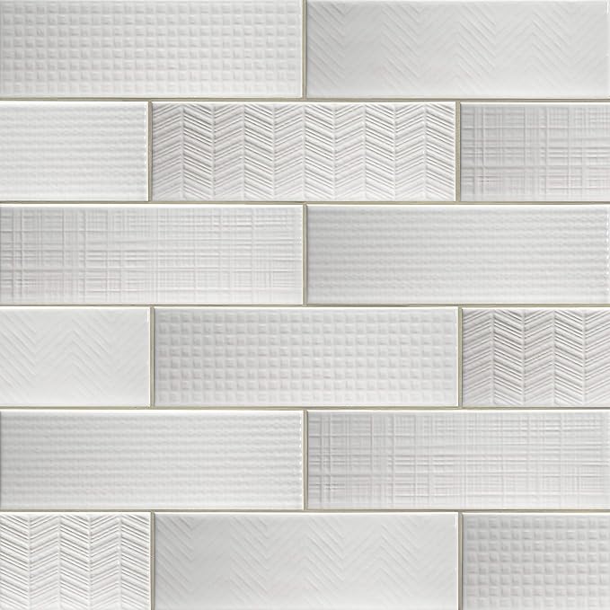 M S International Urbano Pure 3D Mix Glossy Ceramic Subway Tile for Bathroom, Kitchen Backsplash, Accent Wall, and Shower
