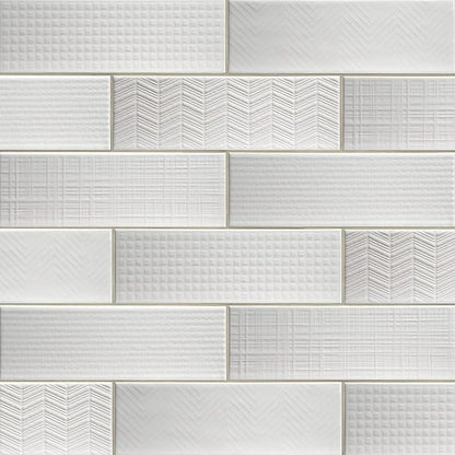 M S International Urbano Pure 3D Mix Glossy Ceramic Subway Tile for Bathroom, Kitchen Backsplash, Accent Wall, and Shower