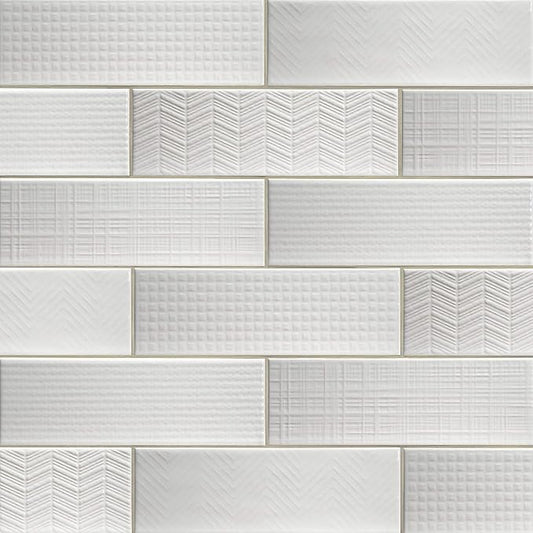 M S International Urbano Pure 3D Mix Glossy Ceramic Subway Tile for Bathroom, Kitchen Backsplash, Accent Wall, and Shower