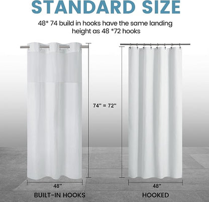 EUTXL Heavyweight Stall No Hook Shower Curtain with Snap in Liner,256GSM Waffle Weave Shower Curtains for Bathroom,48W x 74H,White