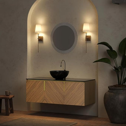 LKTART 48 Inch Bathroom Vanity with Sink, Modern Wall Mounted Bathroom Sink with 3 Doors, Black Sintered Stone Countertop and Black Bowl Ceramic Basin
