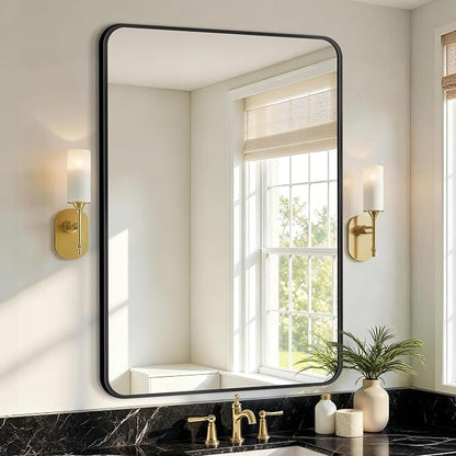 Vanity Bathroom Mirror, 36”x24” Black Bathroom Mirror for Over Sink | HD Tempered Glass, Anti-Rust Frame, Vertical or Horizontal, Wall Mirrors for Bathroom Sink, Living Room, Entryway, Bedroom