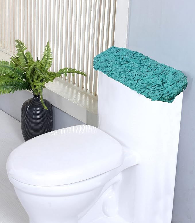Home Weavers Bell Flower Toilet Tank Lid Cover – 10"x22", 100% Cotton, Tufted, Soft & Absorbent, Non-Slip, Machine Washable Bathroom Décor, Turquoise