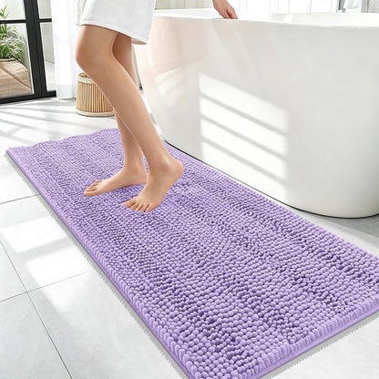 OLANLY Thick Bathroom Runner Rugs 47x17, Soft Chenille Bath Rugs, Lavender | Absorbent Striped, Rubber Backing, Machine Wash, Long Bath Mats for Bathroom Floor, Tub and Shower, Home Decor Accessories