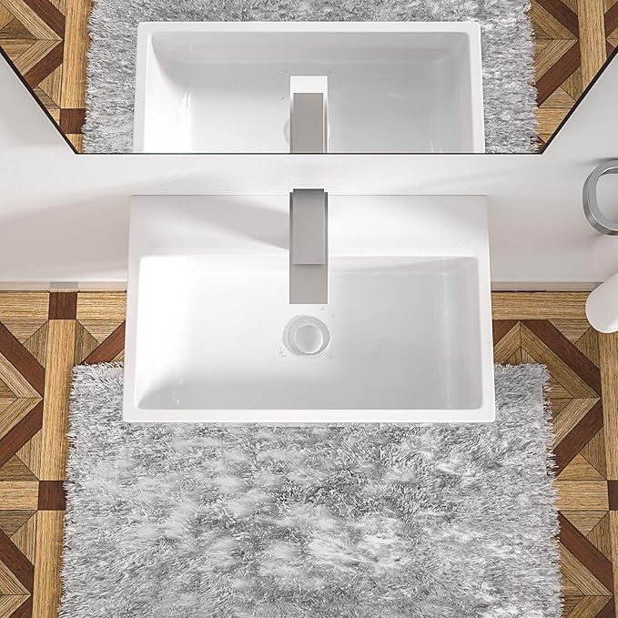 Logmey 20 Inch Wall Mount Bathroom Vessel Sink ADA Rectangle 20"x14" Floating Bathroom Vessel Sink White Porcelain Ceramic Vessel Vanity Sinks Rectangle Art Basin
