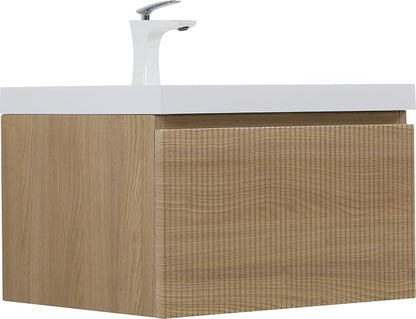 24 Inch Floating Bathroom Vanity with Sink, Modern Oak Wall Mounted Floating Vanity with Glossy Resin Sink, Soft Closing Drawer, Fully Pre Assembled Bathroom Vanity, Natural Oak