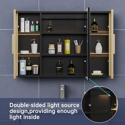 Upgrade Medicine Cabinets for Bathroom with Mirror and Storage Cabinets, 39.37”W x 27.56”H Surface Wall Mounted LED Medicine Cabinet with Lights, Defogger, Dimmer, Memory Fuction
