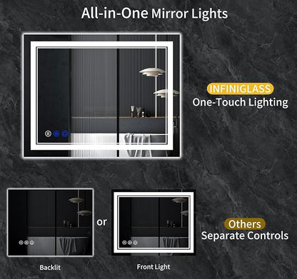 48"x32" LED Bathroom Mirror with Lights,Anti-Fog,3 Color Modes