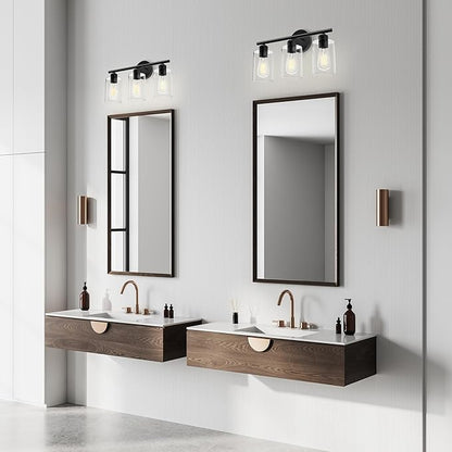 Espird Bathroom Vanity Light Fixtures Matte Black Bathroom Lighting Fixture, 3 Lights Bathroom Light Fixture Over Mirror, Modern Black Vanity Light, UL Certified Wall Sconces with Glass Shades