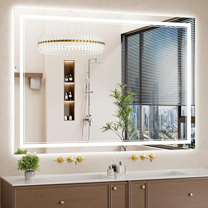 40"x55" LED Bathroom Mirror with Lights, Anti-Fog, Backlit + Front Lit, Dimmable, Led Vanity Mirror for Wall, Lighted Bathroom Mirror, 4 Colors, Shatter-Proof Tempered Glass