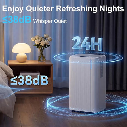 1500 Sq.Ft Dehumidifier for Basement with Drain Hose,24 Pints Dehumidifier for Home,Bedroom,Bathroom Low Noise With Smart Compressor,Intelligent Humidity Control, 24HR Timer
