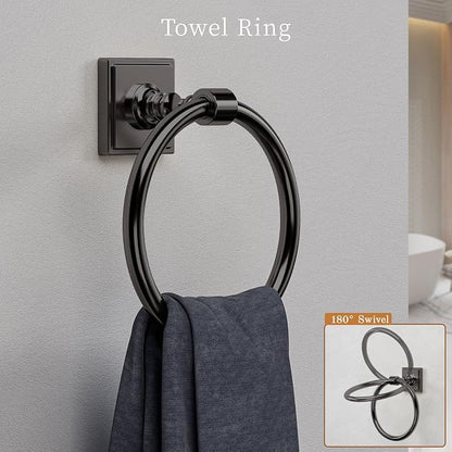 VEHCIL Matte Black Bathroom Towel Bar Set, 5 Piece Bathroom Hardware Accessory Set, SUS304 Stainless Steel 24" Towel Rack Holder Set for Bathroom, Wall Mounted