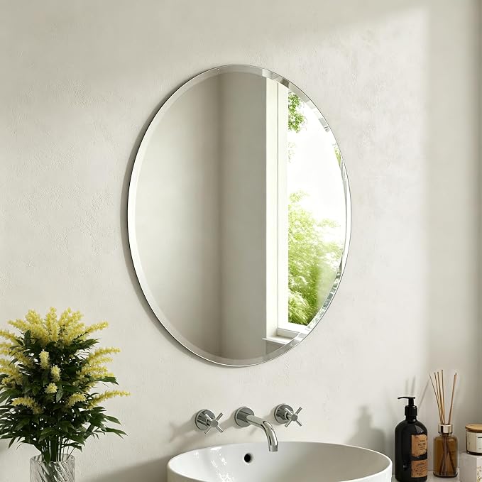 18x24 Inch Bathroom Mirrors for Over Sink, Frameless Mirrors for Wall | Beveled Bathroom Mirror, Bathroom Vanity Mirror for Bedroom Living Room Entryway Home Decor