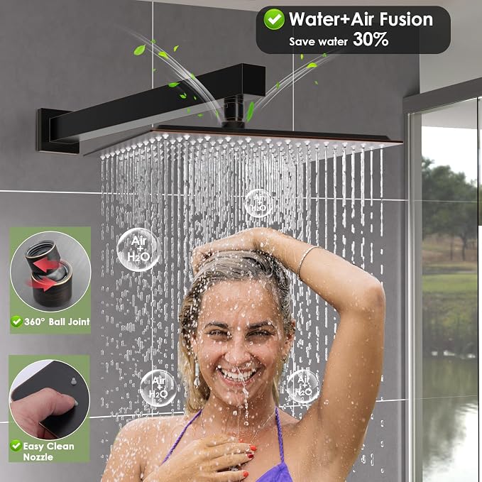 Enga Dual Shower Head System with Body Jets, 12"+ 6" Wall Mounted Dual Rain Shower Faucet with Valve Kit, Oil Rubbed Bronze