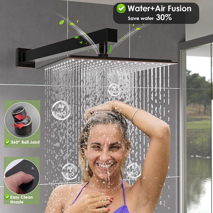Enga Dual Shower Head System with Body Jets, 12"+ 6" Wall Mounted Dual Rain Shower Faucet with Valve Kit, Oil Rubbed Bronze