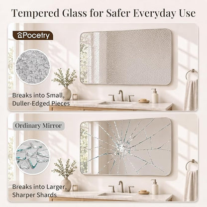 30x48 Inch Brushed Nickel Rounded Rectangle Bathroom Vanity Mirror | For Over-Sink Bathrooms, Corrosion-Resistant Aluminum Frame, Slim Front Profile, Vertical or Horizontal Layout
