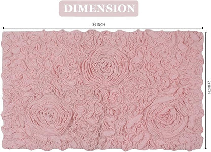 Home Weavers Bell Flower Collection 100% Cotton Tufted Bath Rugs, Extra Soft and Absorbent Bath Rugs, Non-Slip Bath Mats, Machine Washable, Bath Mats for Bathroom Floor, 21"x34" Rectangle, Pink