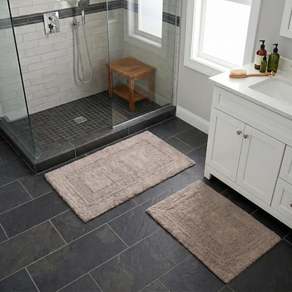 Bathroom Rugs - 2-Piece Cotton Bathroom Mat Set - Machine Washable Bath Mats for Washroom, Kitchen, or Laundry Room by Lavish Home (Taupe)