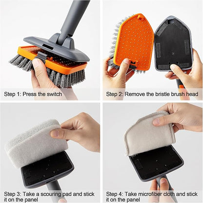 CLEANHOME Tile Tub Scrubber Brush for Cleaning Toilet Wall,Bathtub,Sink | 3 Different Function Cleaning Heads, 56" Extendable Long Handle, Bathroom No Scratch Shower Scrubber