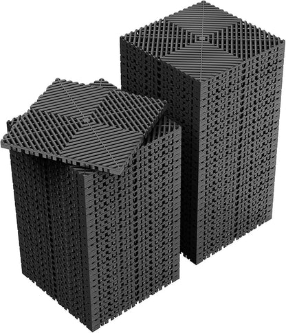 60-Pcs Interlocking Tile, 12" x 12" Indoor/Outdoor Self-Drainage Interlocking Floor Tiles, Non-Slip Heavy-Duty Polypropylene Splicing Flooring Tile for Garage Patio Pool Bathroom, Black